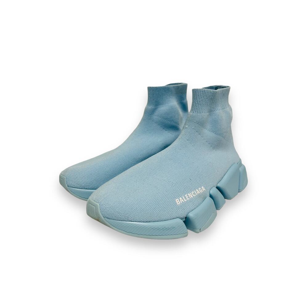 BALENCIAGA Light Blue Knit Fabric Logo Stretch Speed Sock High-Top Sneakers 39 - Picture 3 of 9